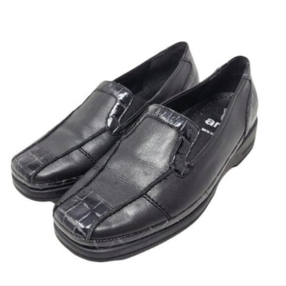 Ara Leather Crocodile Print Mokassin Slip On Loafer Shoe Black - Picture 1 of 12